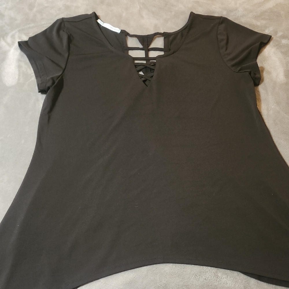 Maurices Black Short Sleeve Tee with Lattice Back